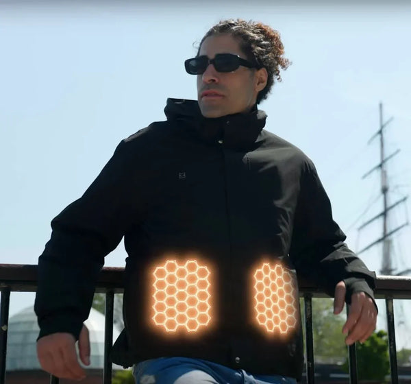 Heated thermal jacket electrically heated all-weather tech jacket | UZE jacket